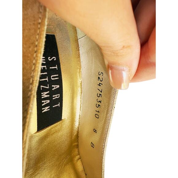 STUART WEITZMAN Anna Gold Matte Shimmer Pumps Wedding Champagne 8 Event Vintage - Picture 9 of 12